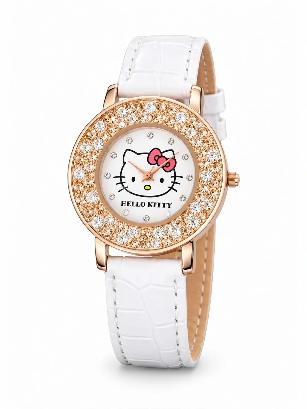 Hello Kitty Rhinestone Watch Rose Gold Face Faux Leather Strap.NWT